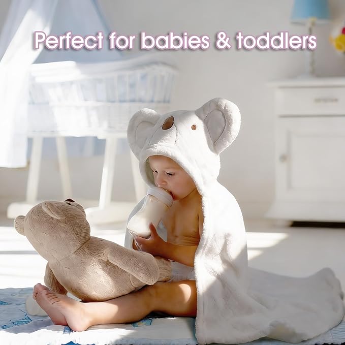 Hooded Baby Towels, Baby Towels with Hood for Toddlers 0-5 Years, 2-Pack Thick Absorbent Toddler Towels Baby Towels with Hood, Large 50''x32'', Pink Rabbit & White Koala Set