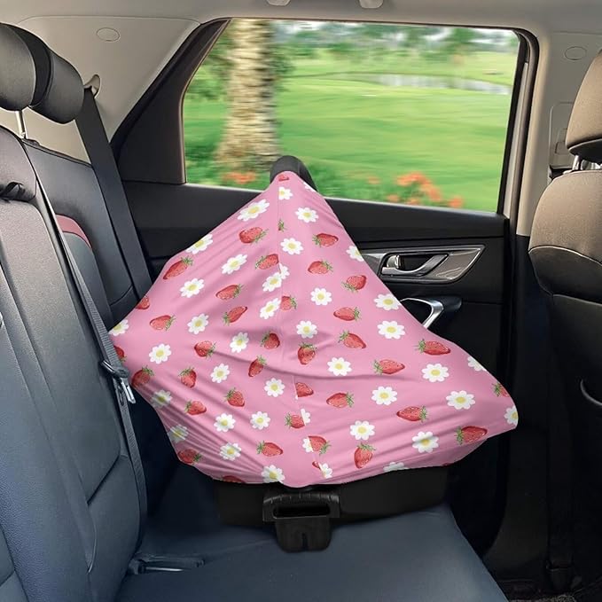 AFPANQZ Strawberry Flower Nursing Cover Breastfeeding Scarf Baby Car Seat Covers for Boys Girls Infant Carseat Canopy Stretchy Soft Breathable Multi-Use Cover Up