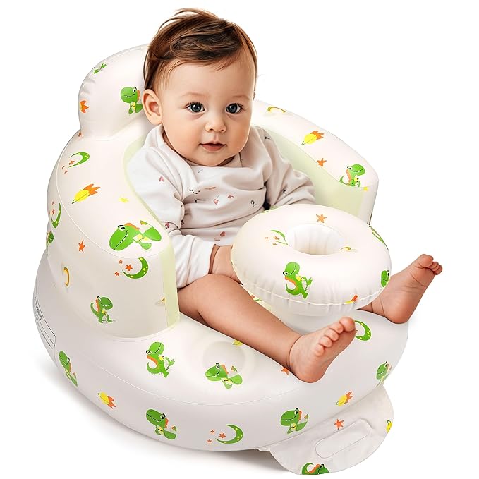 Inflatable Baby Seat for 3-36 Months, Back Support, Built-in Air Pump, Learning to Sit, Blow Up Floor Seat with Tray