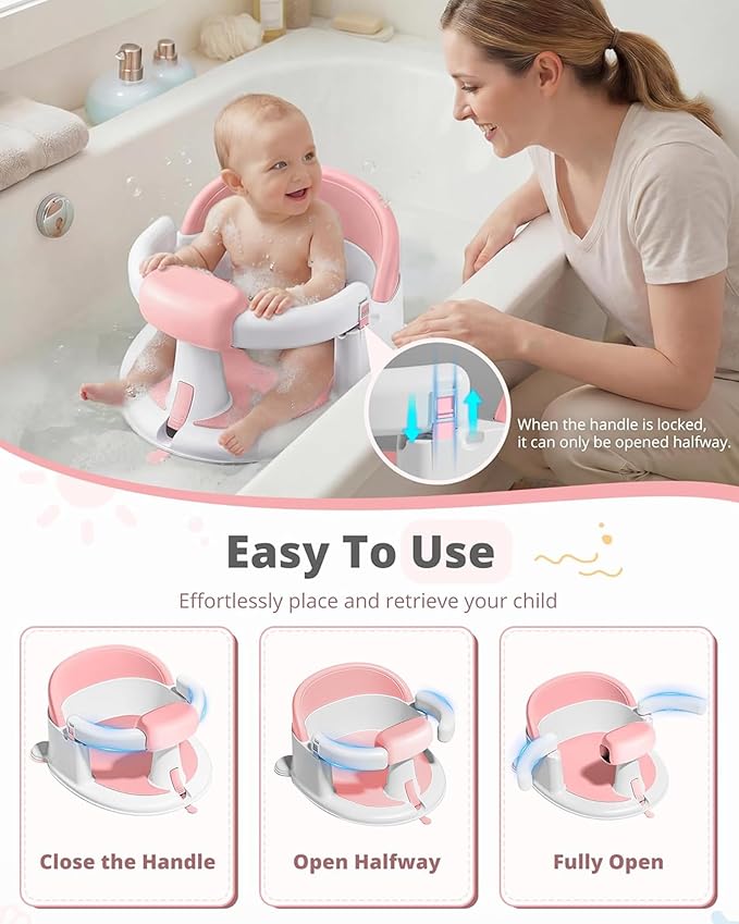 ONTHEWEI Baby Bath Seats for Babies Sitting Up, Non-Slip Baby Bathtub with 3 Suction Cups, Safe & Comfortable Toddler Bath Seat Ideal for Baby Bath/Shower Support, Stable Design, Grey (6-24 Months)