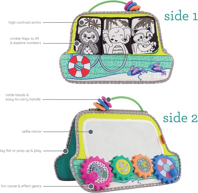 Infantino Busy Board Mirror & Sensory Discovery Toy Boat for Fine Motor Skill Development with Gears, Beads, High Contrast Prints, Tummy Time, Sit & Play or On The Go, for Newborns, Babies & Toddlers