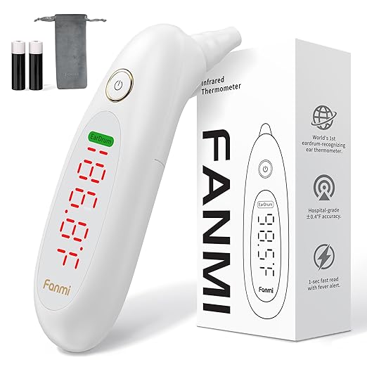 Ear Thermometer for Kids and Adults, Thermometer for Baby with Real-Time Dynamic Tympanic-Sensing Probe, 1-Button 1-Second Result Large LED Display for Easy Use & Reading