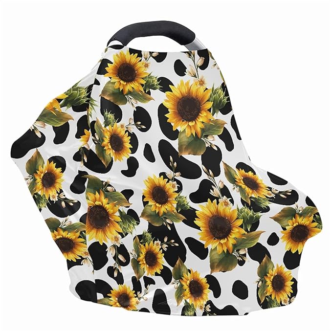 JEOCODY Baby Car Seat Cover Cow,Sunflwers Pattern Elastic Shopping Cart Cover High Chair Cover Protector