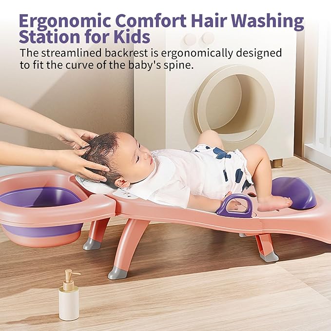 Hair Washing Station for Kids Children's Shower Seat Adjustable Children Shampoo Chair Bath Seat Household Foldable for 1 to 16 Years Old