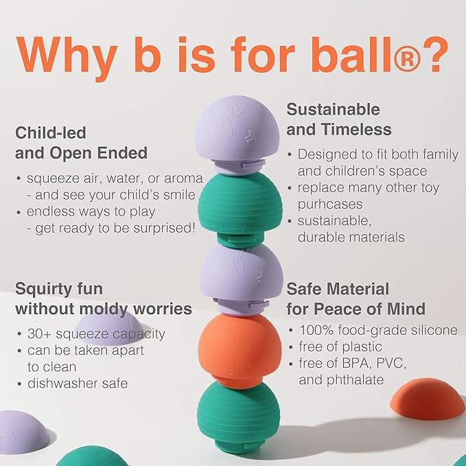 b is for Ball® Food Grade Silicone Sensory Baby & Toddler Ball | teether | squirty Bath Toy | Stacking Toy | Montessori Toy | Dishwasher Safe | 6 Months+ | 2 Ball Set