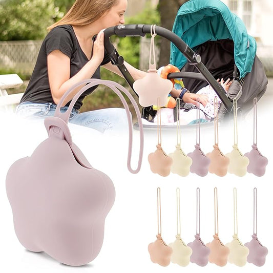 12 Pack Silicone Pacifier Holder Case, Safe and Soft Material, Pacifier Pouch Portable Pacifier Case with Stretchy Lanyard, Protective Pacifier Storage Case for Diaper Bag Stroller Travel