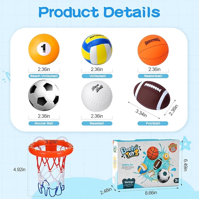 Light Up Bath Toys, Bathtub Basketball Hoop for Kids 1-3, Toddler Water-Activated Light Up Toys 6-12-18 Months, Sensory Toys for Tub Pool Swimming Shower, Baby Bathtub Gift for Boy Girl Birthday