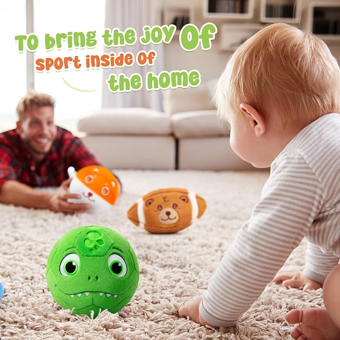 VangeBow 3 Pack Soft Sports Balls for Toddlers 1-3, Inflatable Plush Baby Balls Set for Kids 3-5, 5 Inch Soccer Ball & Basketball, 6.5 Inch Football, Mini Toddler Ball Toys for Boy Girl First Gifts