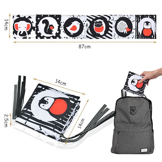 Vicloon Black and White High Contrast Baby Toys, Soft Baby Book for Newborn 0-3-6-12 Months, Infant Tummy Time Toys, Early Education Sensory Toys, Visual Stimulation Folding Cloth Book for Boys Girls