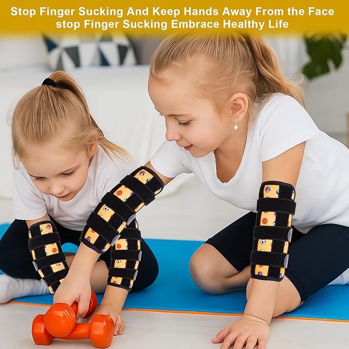 JFHNMLW 2 Pcs Thumb Sucking Deterrent, Yellow Ball Sports Elbow Thumb Guard for Thumb Sucking, Nail Biting Treatment for Kids Prevention Anti Nose Picking for Boys Girls Finger Sucking Prevention