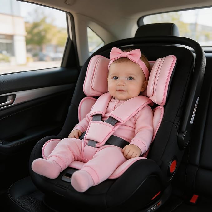 Infant Car Seat Insert with 2 Headrest for Doona|Graco, Thickened Baby Car Seat Head Support for Newborn, Reveable Baby Car Seat Cushion for Side Impact Protection, Pink