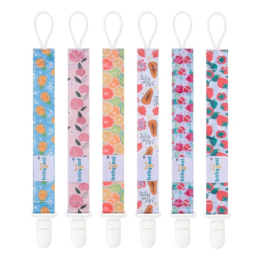 babygoal Fruit Pacifier Clips, 6 Pack Binky Paci Holder Leashes Fits for Most Baby Pacifiers and Binkies