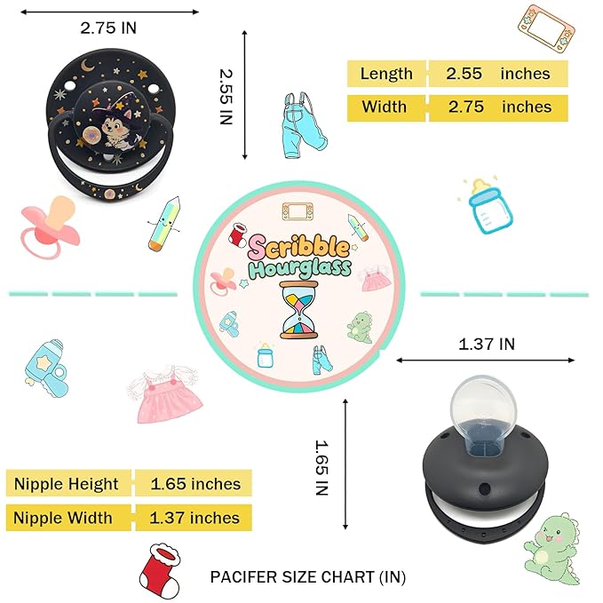 Cute Adult Size Pacifier: Big Shield Paci for Anxiety with Paci Clips - Soft Silicone Large Nipple for Sleep