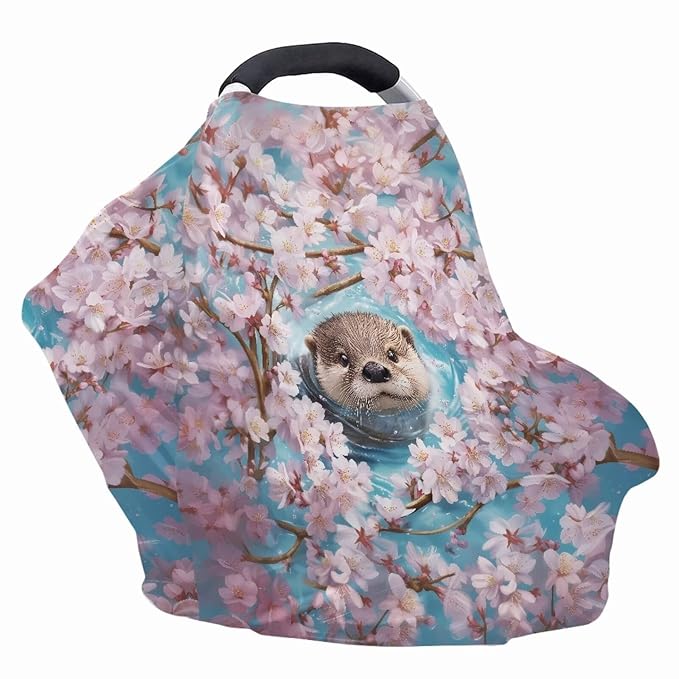 GIFTPUZZ Otter Stretchy Car Seat Cover for Babies, Elastic Nursing Cover Breastfeeding Cover, Soft Breathable Infant Carseat Canopy, Shopping Cart/High Chair/Stroller Covers