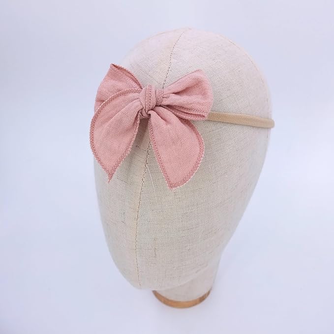Sugarmelon Original Cotton Gauze Headband for Newborn Toddler Infant Baby Girl Kids Muslin Cotton Hair Bow Headbands Turban Elastic Hair Bands (2 pcs Dusty Pink)