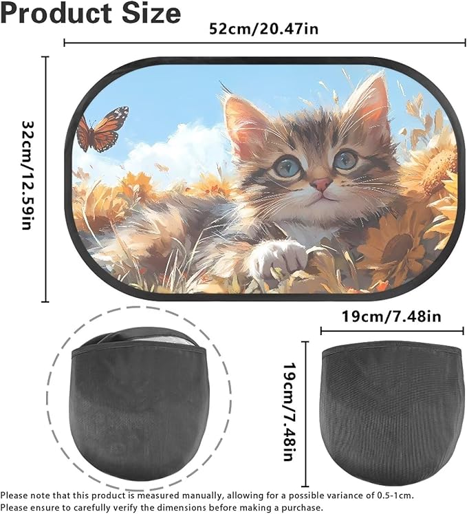 Bulopur Cute Cat Print Car Window Shades 2 Pack Car Window Covers Easy to Install Car Sun Shade Side Window Sun Protection and Sun Shade Blocker Universal Car Sun Shades