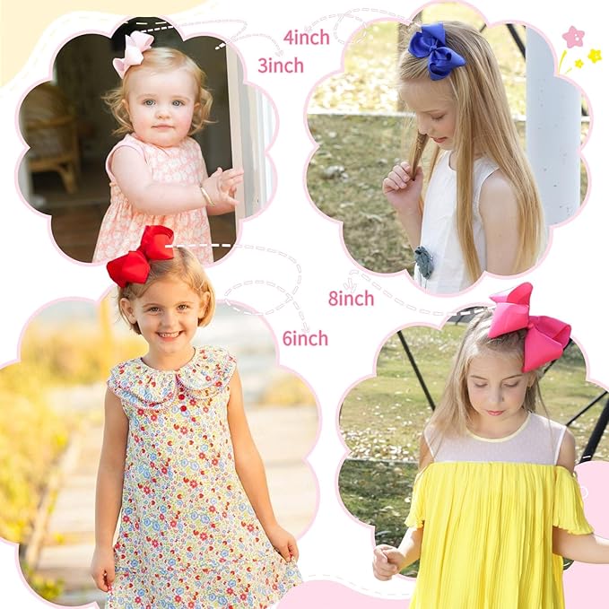 Oaoleer Hair Bows for Girls, 30 Colors 6 Inch Grosgrain Ribbon Hair Bows Clips Alligator Clips Barrettes Hair Accessories, Back to School, Party, Photography, Christmas, Travel