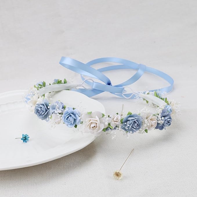 Flower Girl Crown with Baby's Breath Headpiece Floral Hair Wreath Rustic Wedding Hair Accessories Headband (Toddler)