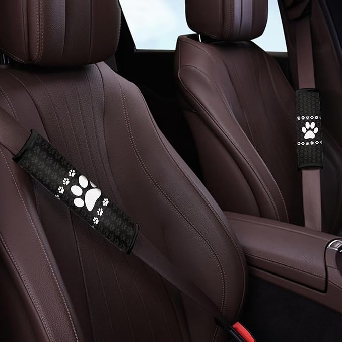 AFPANQZ Dog Paw Print Car Seat Belt Cover Cushion Universal Fit Two-Packs Boho Automotive Seat Belt Pillow for Kids Shoulder Straps Pads Covers Universal Fit for Truck Vans Sedans SUVs