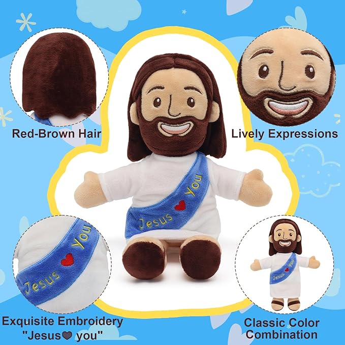 Yelakey Jesus Plush 11.8" Stuffed Doll Soft Religious Plushie for Kids Christian Toy for Easter Christmas Baptism (Blue)