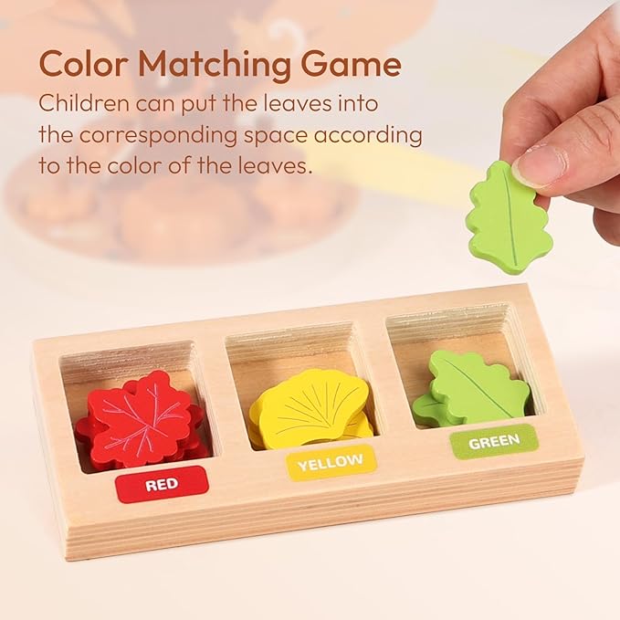 Woodtoe Montessori Toys for 3 4 5 6 Year Old, Pumpkin Picking Magnetic Leaves Tree Toy, Toddler Fine Motor Skill Toy, Wooden Sensory Color Sorting Toys, Autumn Pumpkin Toy Birthday Gifts for Kids 3-6