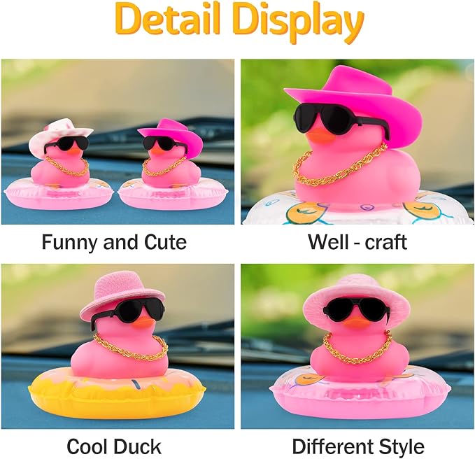 wonuu Car Accessories Rubber Ducks Dashboard Decorations Rubber Duck Pink Accessories Dashboard Duck Car Decorations Car Ducks for Dashboard Car Duck Car Dashboard Decorations, BG-pink-cowboypink-pink