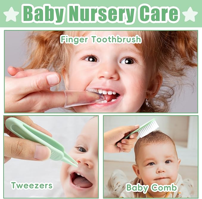 Qunlions life Baby Grooming Kit for Boys Girls Safety Newborn Nursery Essentials Grooming Set Gift for First-time Parents, Green 18 in 1