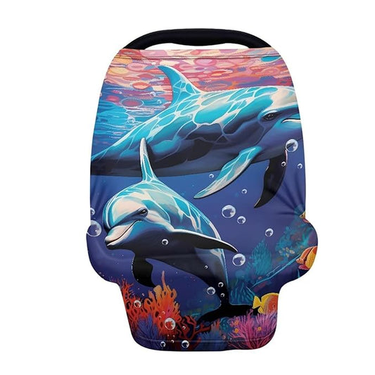 Forchrinse Underwater Dolphin Nursing Breastfeeding Cover,Multi-Use Baby Car Seat Cover Carseat Canopy High Chair Cover Stroller Cover for Infant and Baby