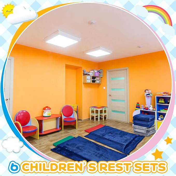 Geetery 6 Sets Rainbow Rest Mats for Kids Include 6 Pcs Rainbow Rest Floor Mats and 6 Pcs Children's Nap Blanket Polyester Soft Blanket 2 Colors for Kids Toddlers Daycare Furniture Supplies