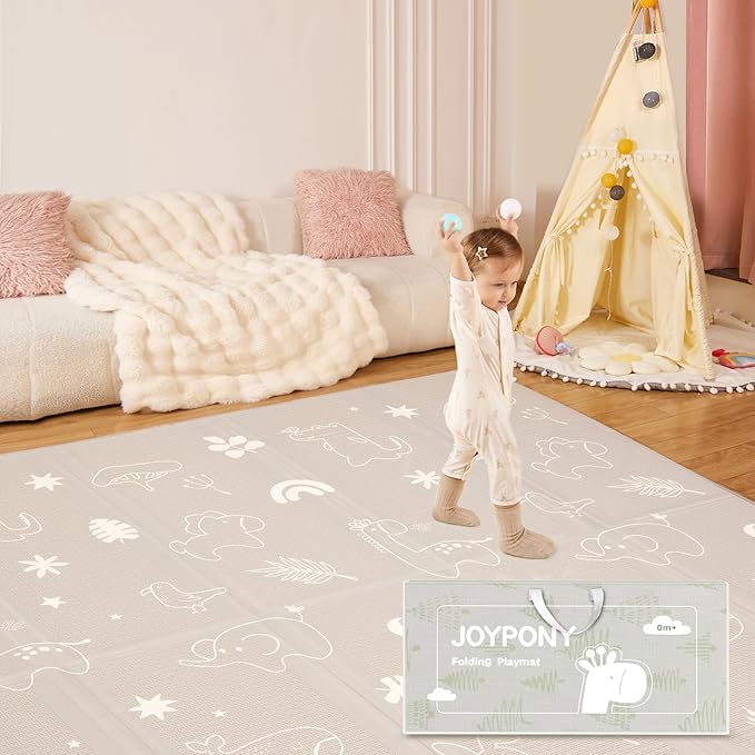 Joypony Baby Play Mat, 50 x 50 Inch Foldable Play Mats for Babies and Toddlers, Waterproof & Anti-Slip Portable Baby Floor Mat for Playpen with Travel Bag