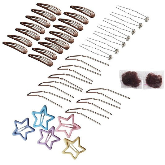 Snap Hair clips hair style accessories kits for girl women ballet dance U shaped hair pins Bobby clips,42pcs (Brown, 2 inch kit)