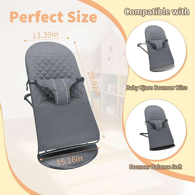 Fabric Seat for Bouncer - for BabyBjorn Replacement Cover Compatible with BabyBjörn Bouncer Bliss, Machine Washable (Grey)