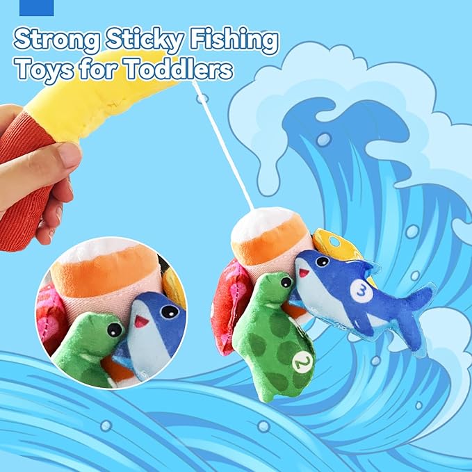 Count Learning Montessori Toys for Toddlers 3 Year Old Cloth Toddler Fishing Game with Stacking Cups,Baby Toy 12-18 Months 1 2 Year Old Boy Girl Gifts (Ocean Animal)