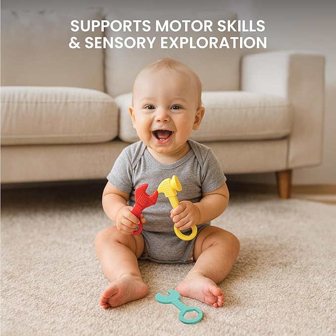 Silicone Baby Teether Food Grade - Soft Edges Easy to Grasp for Sensory Development