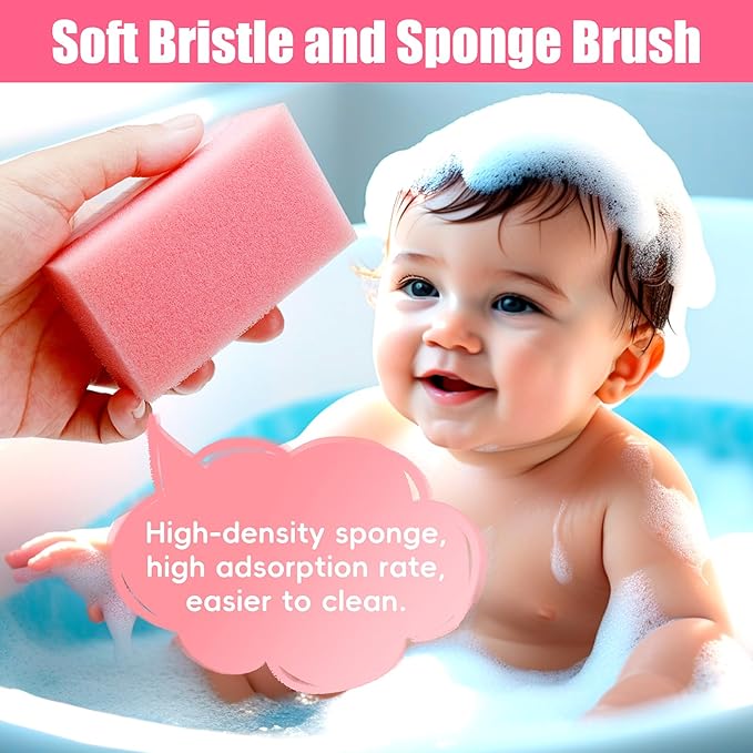 Cradle Cap Brush for Babies, 5Pcs Cradle Cap Treatment Set with Soft Bristle Brushes Silicone Scrubber Long Comb for Newborn Bathing Essentials Baby Brush and Comb Set (Pink)