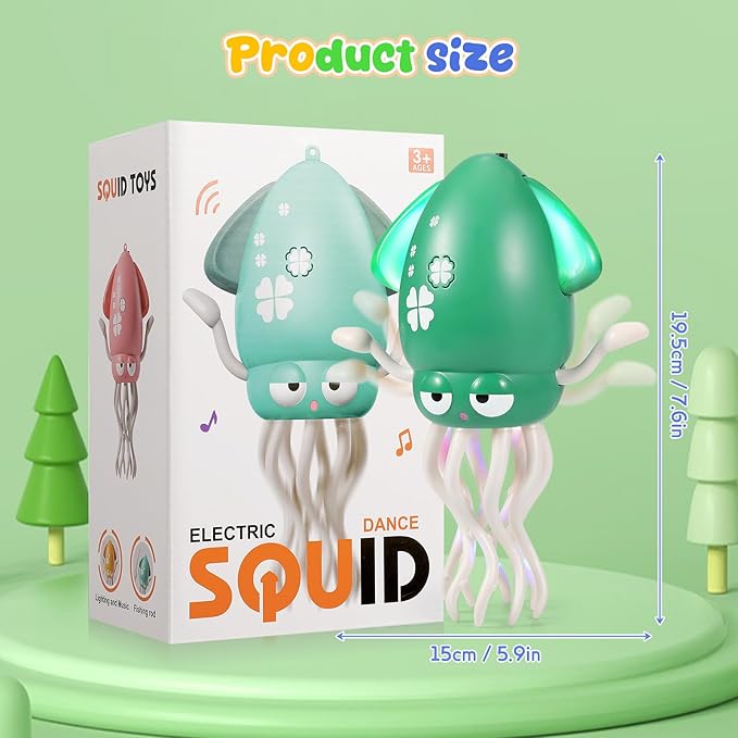 Dancing Octopus Baby Toy - Electric Crawling Squid Toddler Toys, Rechargeable Tummy Time Toy with Lights & Music, Interactive Learning Boys Girls Birthday Gifts (Green)