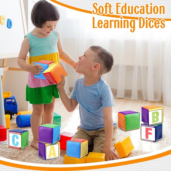 Yilloog 4 Pcs Large Foam Dice with Pockets DIY Education Playing Soft Dice Cube Learning Teaching Stacking Blocks Photo(3.94 Inch,Stylish Color)