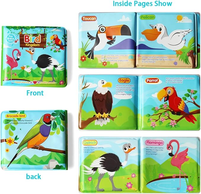 Baby Bath Books-3PCS,Bathtub Toys Floating Waterproof Educational Bath Toy Books for Toddlers-Animal Books,Count Books,Bird Books for Bath time