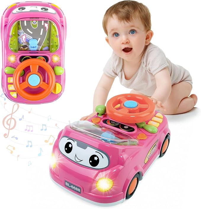 Girl Toy for 1 Year Old,Toddler Car Steering Wheel Toy with Sound & Light,Car Toys for Toddlers 1-3,Gift for 1 2 3 Years Old Boys Girls ﻿