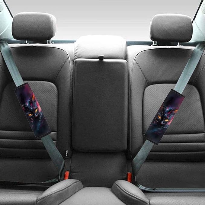 2 Pack Car Seat Belt Pads Seatbelt Protector Soft Comfort Seat Belt Shoulder Strap Covers for Adults Standard Size Car Decor Cool Black Cat