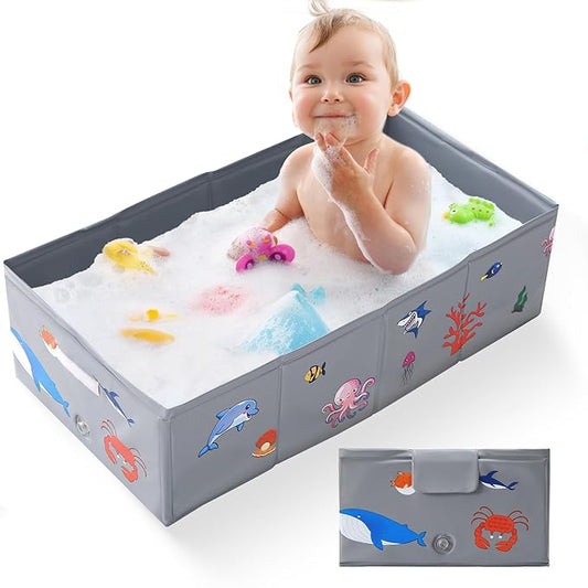 Collapsible Baby Bathtub, Portable Foldable Travel Baby Bath for Infant Toddler, Converts Shower to Tub, No Assembly Folds Flat for Storage, 6M-5 Years, Gray