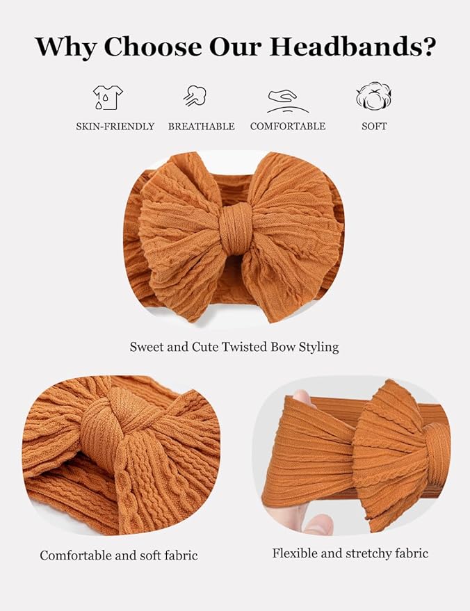 Pink Baby Headbands with Bows, White Headband Bow for Baby Girls Infant Head Wraps Newborn Bonnet Toddler Unisex Gifts(03H-07)