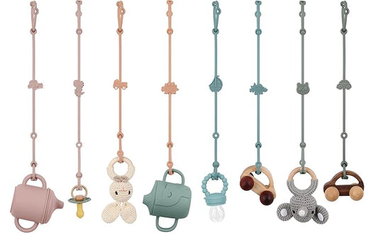 Toy Safety Straps, Silicone Pacifier Clips, 8 Pack Adjustable Straps for Strollers, High Chair, Shopping Cart (Set 1)