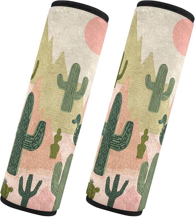 2 Pack Boho Cacti Mountains Sun Seatbelt Covers Seat Belt Cover Pad for Adults Boys Girls Car Seat Strap Covers Pads Cushion Universal Shoulder Strap Pad Protector for Backpack Camera Bag 10x7.7Inch