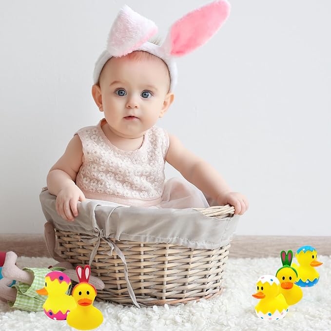 Easter Rubber Duck Toy Bunny Rabbit Pack of Six Duckies for Kids Easter Eggs, Bath Birthday Gifts Baby Showers Summer Beach and Pool Activity, 2 Inch Duckies