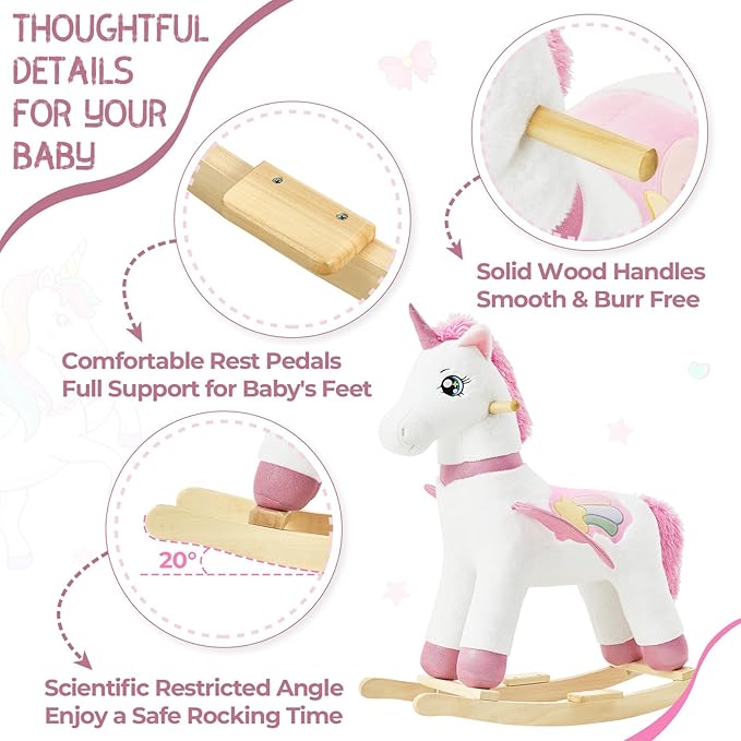 FUNLIO Unicorn Baby Rocking Horse for Kids 3-6 Years, Rainbow Fairy Unicorn Rocking Horse, Stuffed Ride-on Animal Rocker, Easy to Assemble, CPC & CE Certified-Large