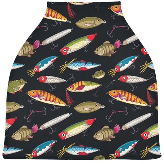 Colorful Fishing Lures Baby Car Seat Covers Colorful Fish Carseat Canopy Soft Infant Stroller Cover Nursing Breastfeeding Covers for Girls Boys Newborn Fit Summer Spring Autumn