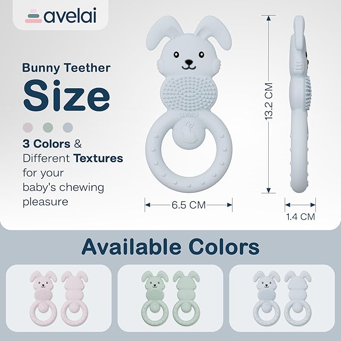 Bunny Baby Teether - Teething Toys for Babies 3-6 Months Teething Relief, Silicone Baby Teether Toys BPA Free, Baby Chew Toys & Infant Toys 0-12 Months, Baby Teethers Boys Girls