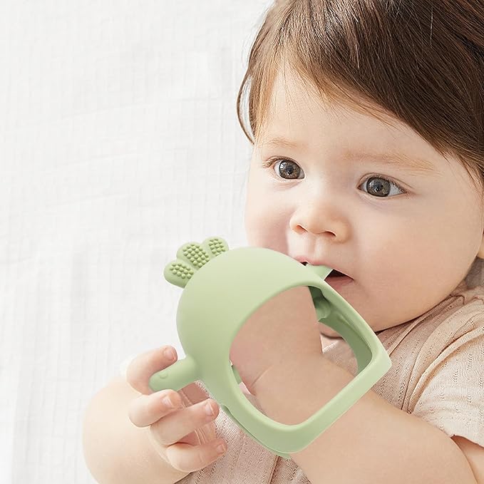 Infant Toys 0-6, Teething Toys 3-6 6-12 Months, Anti Drop Hand Teethers Baby Chew Toys for Teething Relief, Silicone Teether Pacifier Teething Mitten Newborn Toy 0 3 for Sucking Needs,BPA Free- Olive