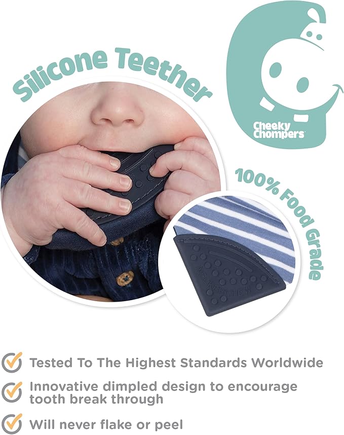 Cheeky Chompers Neckerchew Teething Bib, 2-in-1 Bandana Style Bib w/Food Grade Silicone Teether